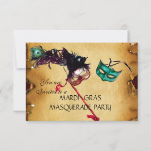 Invitation MARDI GRAS MASQUERADE PARTY, parchemin rsvp
