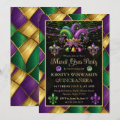 Invitation Mardi Gras Masquerade Quinceanera (Devant / Derrière)