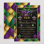 Invitation Mardi Gras Masquerade Sweet sixteen (Devant / Derrière)