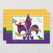 Invitation Mardi gras mignon de Crawfish Fleur de Lis (Devant / Derrière)