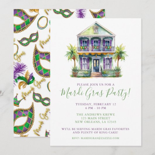 Invitation Mardi Gras New Orleans House Party (Devant / Derrière)