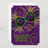 Invitation Mardi Gras Party en or violet vert (Devant / Derrière)