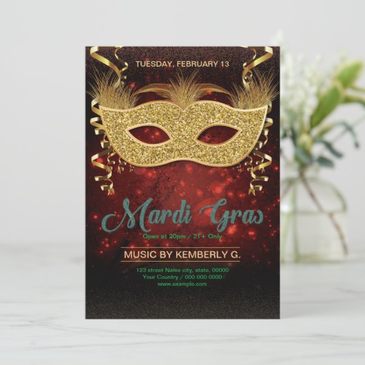 Invitation Mardi Gras Party Flyer Template  (Debout devant)
