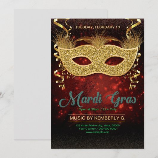 Invitation Mardi Gras Party Flyer Template  (Devant / Derrière)