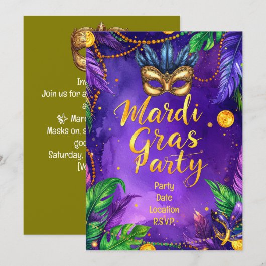 Invitation Mardi Gras Party – Let the Good Times Roll (Devant / Derrière)