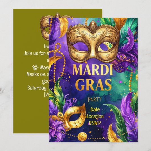 Invitation Mardi Gras Party – Let the Good Times Roll (Devant / Derrière)