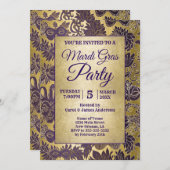 Invitation Mardi Gras Party Purple Faux Gold Mask (Devant / Derrière)