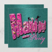 Invitation Mardi gras pink teal party (Devant / Derrière)