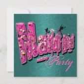 Invitation Mardi gras pink teal party (Devant)