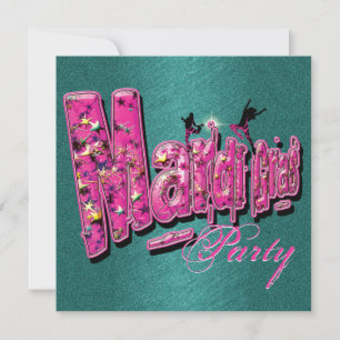 Invitation Mardi gras pink teal party