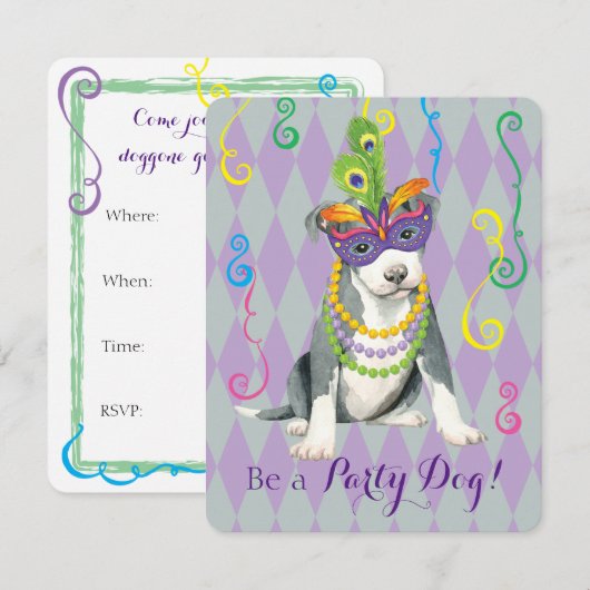 Invitation Mardi Gras Pit Bull Terrier (Devant / Derrière)