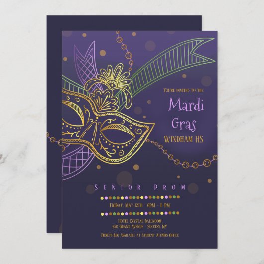 Invitation Mardi Gras Prom (Devant / Derrière)