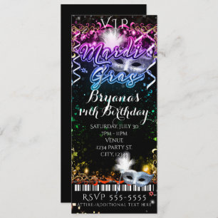 Invitation Mardi Gras Rainbow VIP Billet d'anniversaire