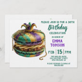 Invitation Mardi Gras Royal Macaron Birthday (Devant / Derrière)