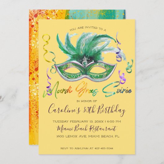 Invitation Mardi Gras Soiree | 30e anniversaire (Devant / Derrière)