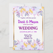 Invitation Mardi Gras Violet et Or | Florale Douce Violet (Devant)