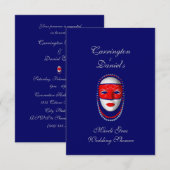 Invitation "Mardi Gras Wedding shower" Masque perlé rouge/ble (Devant / Derrière)