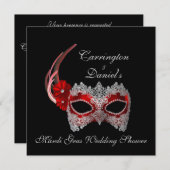Invitation "Mardi Gras Wedding shower" - Masque rouge avec de (Devant / Derrière)