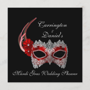 Invitation "Mardi Gras Wedding shower" - Masque rouge avec de