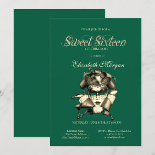Invitation Mardi Grass Masque Green Sweet 16