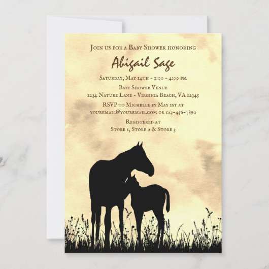 Invitation Mare et poulain dans le Baby shower du cheval de c (Devant)