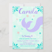 Invitation Marée de sirène Anniversaire sous la mer violet Tu (Devant)