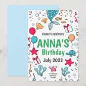 Invitation Marée de sirène mignonne, sous la mer Anniversaire (Devant / Derrière)