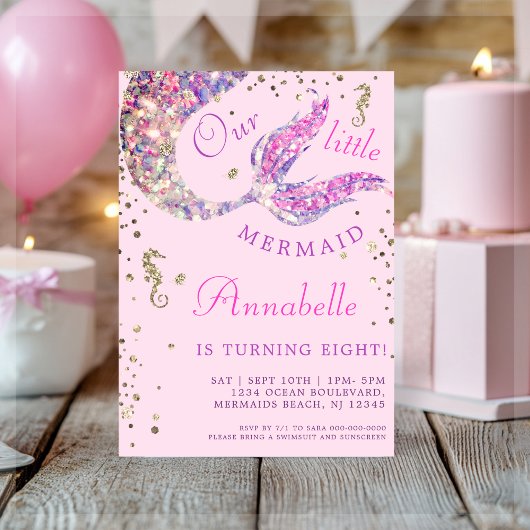 Invitation Marée de sirène rose sous la mer Anniversaire