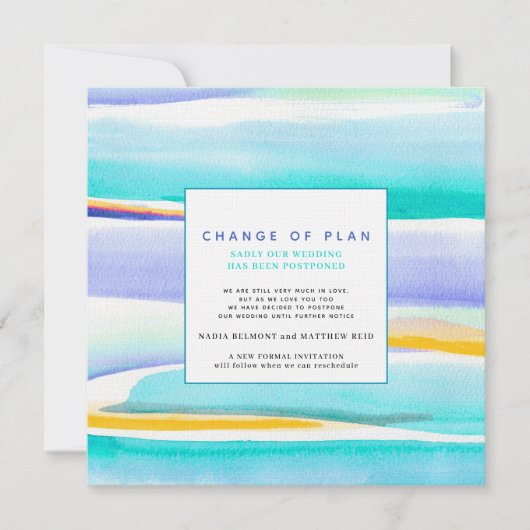 Invitation Marée tropicale Abstraite aqua mariage report (Devant)