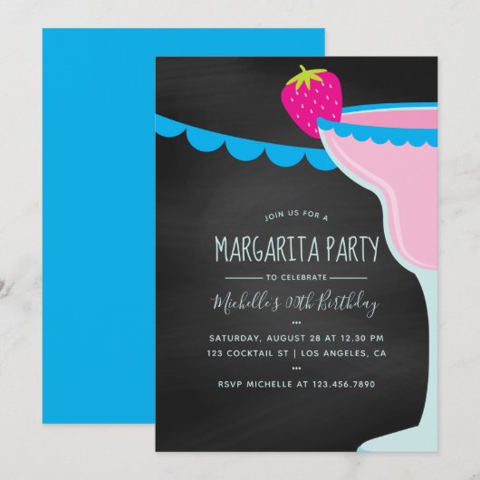 Invitation Margarita Birthday Cocktail Party Chalkboard (Devant / Derrière)