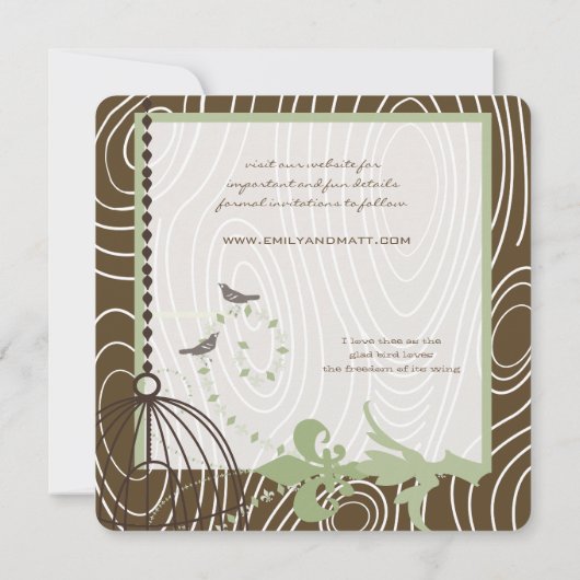 Invitation Margarita Green Grain Bird Cage Enregistrer la dat (Dos)