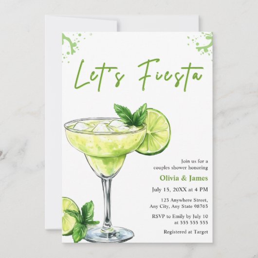 Invitation Margarita Let's Fiesta Couples Bridal Shower (Devant)