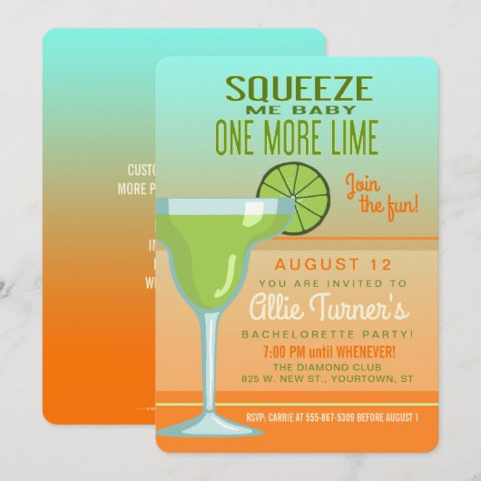 Invitation Margarita | Squeeze Me Baby | Bachelorette (Devant / Derrière)