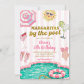 Invitation Margaritas à rayures roses près de la piscine pour (Devant)