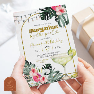 Invitation Margaritas aquarelles au bord de la piscine Fête t