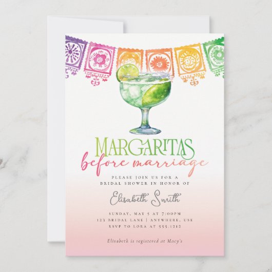 Invitation Margaritas avant le mariage Fiesta Fête des mariée (Devant)