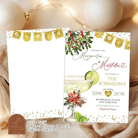 Invitation Margaritas et Mistletoe Fête mexicaine