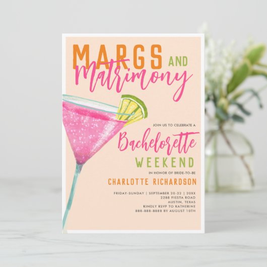 Invitation Margaritas Margs & Mariage Bachelorette Week-end (Debout devant)
