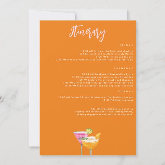 Invitation Margaritas Margs & Mariage Bachelorette Week-end (Dos)