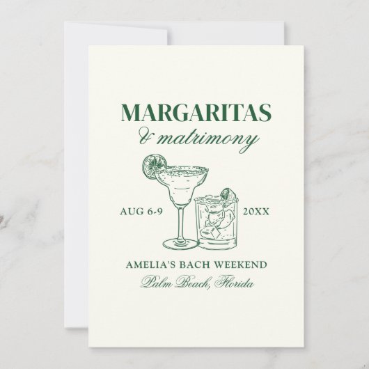 Invitation Margaritas & Mariage Bachelorette Week-end (Devant)