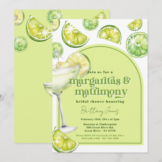Invitation Margaritas & Mariage Fête des mariées Super verte (Devant / Derrière)