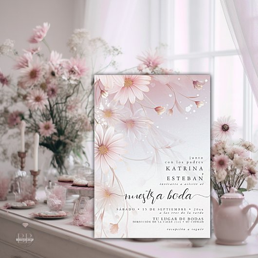 Invitation Margaritas rosas acuarelas de ensueño