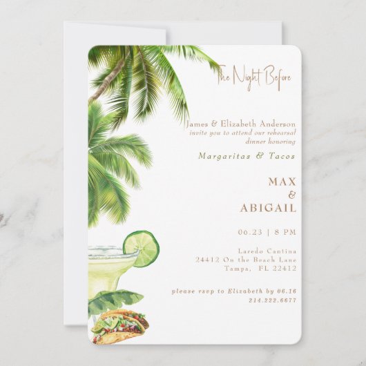 Invitation Margaritas & Tacos The Night Before Palm Trees (Devant)