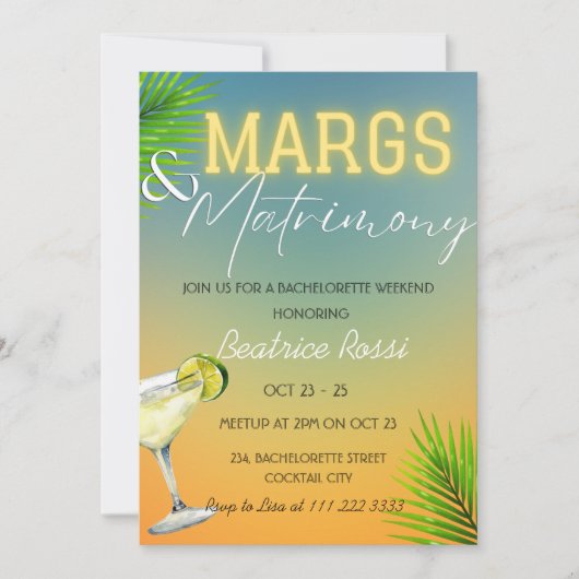 Invitation Marges et mariage Bachelorette Week-end (Devant)