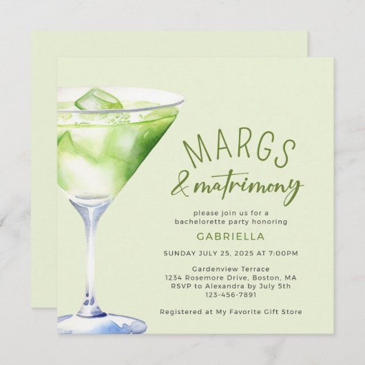 Invitation Marges et Mariage Cocktail Bachelorette Party (Devant / Derrière)