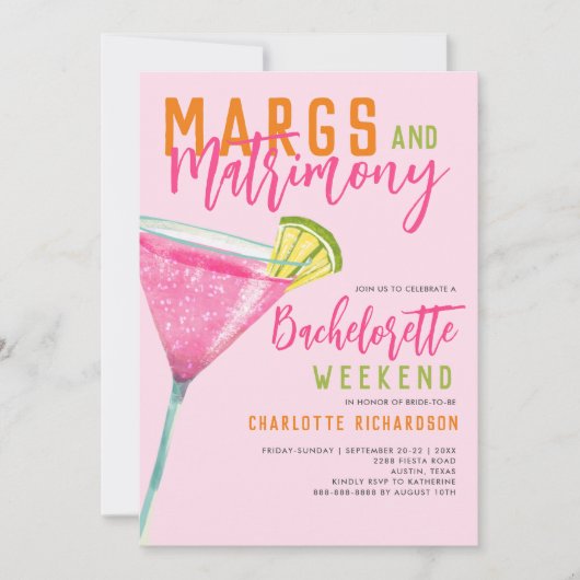 Invitation Marges et Mariage Margarita Bachelorette Week-end (Devant)