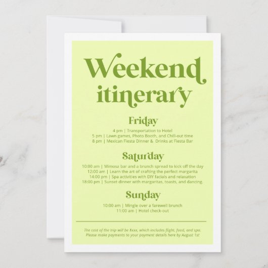 Invitation Marges & Mariage Bachelorette Week-end Itinéraire (Dos)