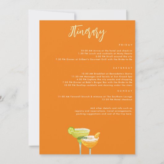 Invitation Marges & Mariage Margaritas Bachelorette Week-end (Dos)