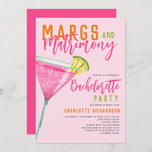 Invitation Marges & Mariage rose Margarita Bachelorette Bash