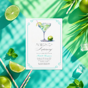 Invitation Marges turquoise et citron vert et Fête des mariée